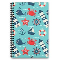 Seamless Pattern Nautical Icons Cartoon Style 5 5  X 8 5  Notebook