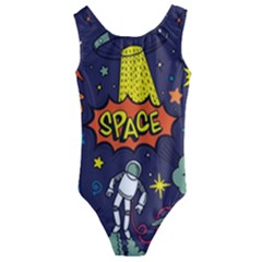 Vector Flat Space Design Background Kids  Cut-out Back One Piece Swimsuit