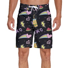 Cute Girl Things Seamless Background Men s Beach Shorts