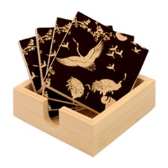 Japanese Crane Bird Art Bamboo Coaster Set