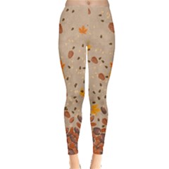 Beige Nuts Brown Pattern Fallen Autumn Warm Shades Leaves Leggings