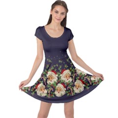Santa Vintage Navy Navy Xmas Logo Cap Sleeve Dress