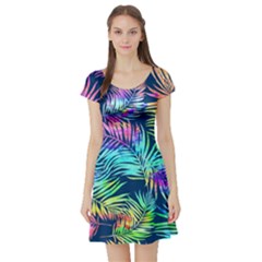 Colorful Leaves Orange Hawaii 2 Short Sleeve Skater Dress