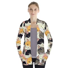 Cat Faces Open Front Pocket Cardigan