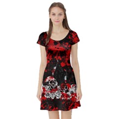 Bloody Skull Purple Unicorn Seamless Short Sleeve Skater Dress