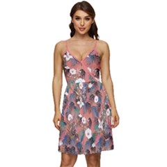 Hawaii Hibiscus Light Coral Summer V-neck Pocket Summer Dress 