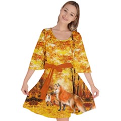 Autumn Trees Orange Yellow Fox Velour Kimono Dress
