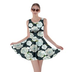 Dark Cyan Seamless Roses Flower Surf Skater Dress
