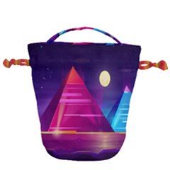 Egyptian Pyramids Night Landscape Cartoon Art Drawstring Bucket Bag