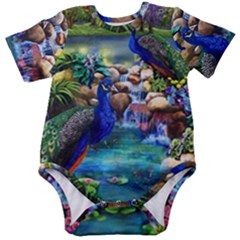 Peacocks In Garden Baby Short Sleeve Bodysuit