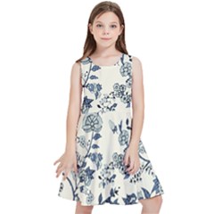 Blue Vintage Background, Blue Roses Patterns Kids  Skater Dress