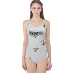 Pattern Leaves Daisies Print One Piece Swimsuit