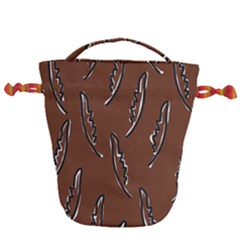 Feather Leaf Pattern Print Drawstring Bucket Bag