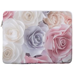 Pastel Rose  Flower Blue Pink White 17  Vertical Laptop Sleeve Case With Pocket