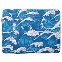 Storm Waves Seamless Pattern Raging Ocean Water Sea Wave Vintage Japanese Storms Print Illustration 17  Vertical Laptop Sleeve Case With Pocket