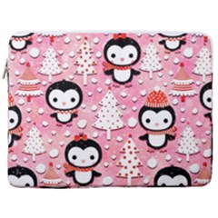 Cute Penguin Pattern 17  Vertical Laptop Sleeve Case With Pocket