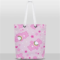 Cheer Bear Pink, Care, Care Bears, Cartoon Full Print Rope Handle Tote (small)