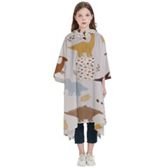 Seamless Dino Pattern Kids  Hooded Rain Ponchos