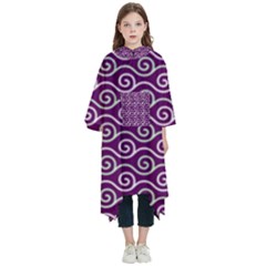 Violet White Pattern Kids  Hooded Rain Ponchos