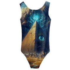 Mystic Blue Pyramid Art Kids  Cut-out Back One Piece Swimsuit