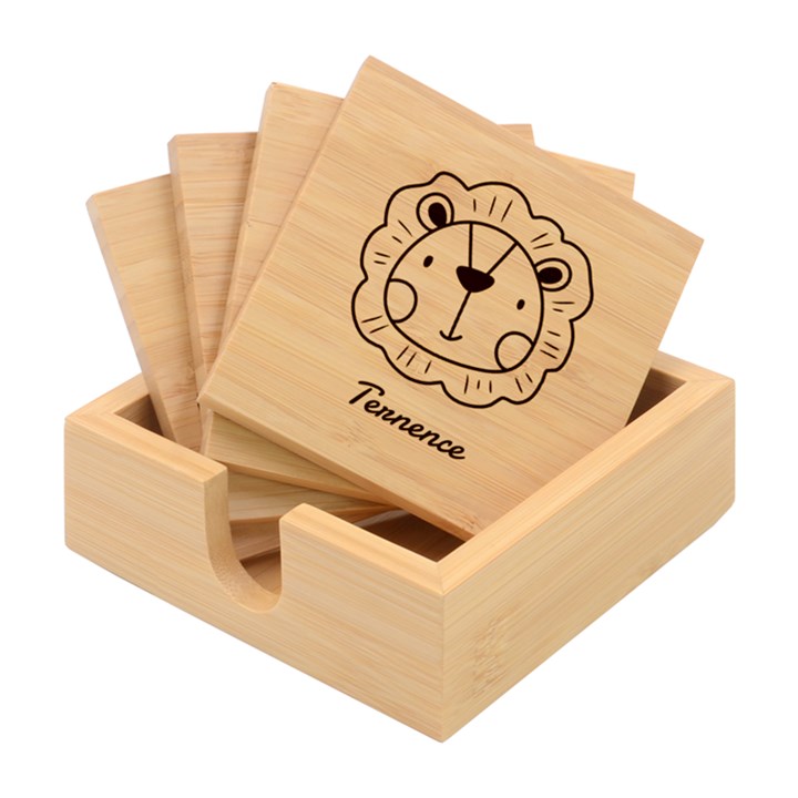 Personalized Animal Family Any Text Name Bamboo Coaster Set Bamboo Coaster Set