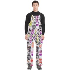Sugar Skulls - Floral Men s Side Zip Front Pouch Ski And Snowboard Bib Pants	