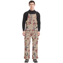 Leaves Pattern Teal Seamless Fall Men s Side Zip Front Pouch Ski And Snowboard Bib Pants	