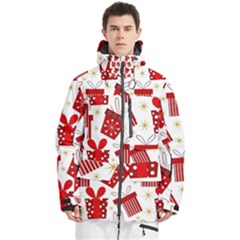 Christmas Texture, Pattern, Red, Craciun, Christmas, Bow, Gift Men s Multi Pockets Zip Ski And Snowboard Waterproof Breathable Jacket