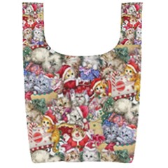 Pattern Kitten Christmas Foldable Shopping Bag