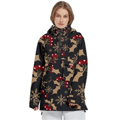 Christmas Pattern With Snowflakes Berries Women s Pullover Zip Ski And Snowboard Waterproof Breathable Jacket