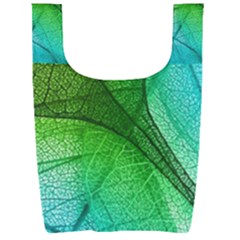 3d Leaves Texture Sheet Blue Green Foldable Shopping Bag