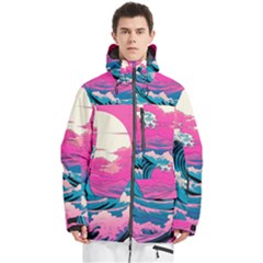 Waves Mountains Sky Men s Multi Pockets Zip Ski And Snowboard Waterproof Breathable Jacket