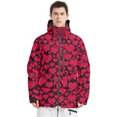 Valentines Day Hearts Pattern Love Red Men s Multi Pockets Zip Ski And Snowboard Waterproof Breathable Jacket