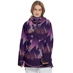 Mountain Night Crescent Moon Women s Pullover Zip Ski And Snowboard Waterproof Breathable Jacket