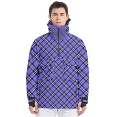 Blue Tartan Plaid 1 Diagonal Men s Pullover Zip Ski And Snowboard Waterproof Breathable Jacket