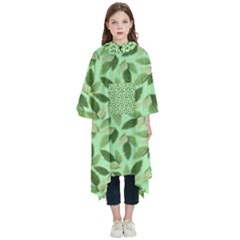 Leaves Pattern Texture Seamless Kids  Hooded Rain Ponchos