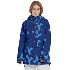 Blue Camouflage Pattern Women s Pullover Zip Ski And Snowboard Waterproof Breathable Jacket