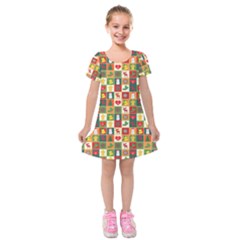 Template Christmas Pattern Kids  Short Sleeve Velvet Dress