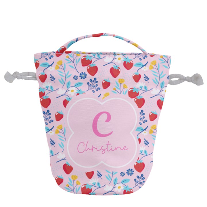 Custom Initial Name strawberry Drawstring Bucket Bag