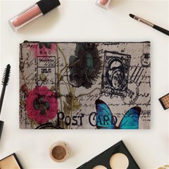 Floral Scripts Blue Butterfly Eiffel Tower Vintage Paris Fashion Cosmetic Bag (large)