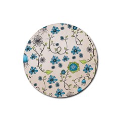 Whimsical Flowers Blue Drink Coaster (round)