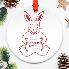 Cute Bunny With Banner Drawing Round Ornament (two Sides)
