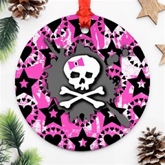 Pink Bow Skull Round Ornament