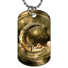 Steampunk Lady  In The Night With Moons Dog Tag (one Side)