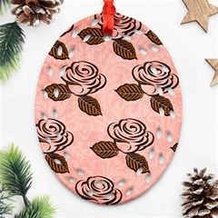 Chocolate Background Floral Pattern Oval Filigree Ornament (two Sides)