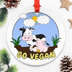Friends Not Food - Cute Pig And Chicken Round Ornament (two Sides)