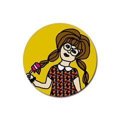 Girl With Popsicle Yellow Background Rubber Coaster (round) 