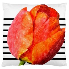 Red Tulip And Black Stripes Large Cushion Case (one Side)