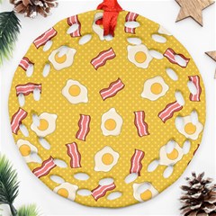 Bacon And Egg Pop Art Pattern Round Filigree Ornament (two Sides)