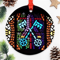 Mosaic Window Rosette Church Glass Round Ornament (two Sides)